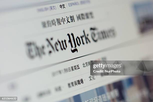 The online version of the New York Times in Chinese language is seen on a laptop in Bydgoszcz, Poland on 7 January, 2017.