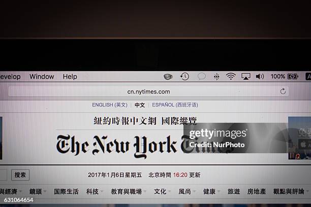 The online version of the New York Times in Chinese language is seen on a laptop in Bydgoszcz, Poland on 7 January, 2017.