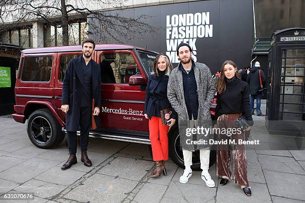 Teo van den Broeke, Catherine Hayward, Charlie Teasdale and Emie James Crook arrive in a Mercedes-Benz for London Fashion Week MenÕs on January 6,...