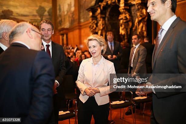 German Defense Minister Ursula von der Leyen attends the reception for the 70th anniversary of 'DER SPIEGEL' at the town hall on January 6, 2017 in...