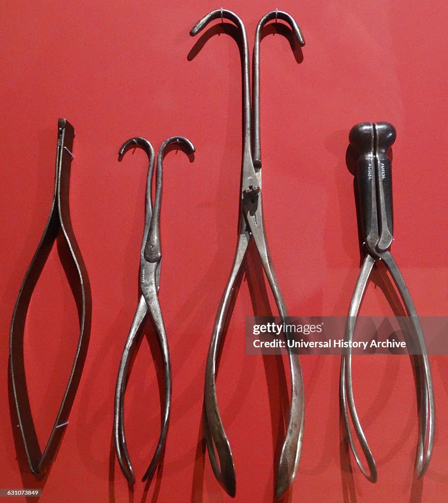 Left to right: obstetrical forceps, 18th century