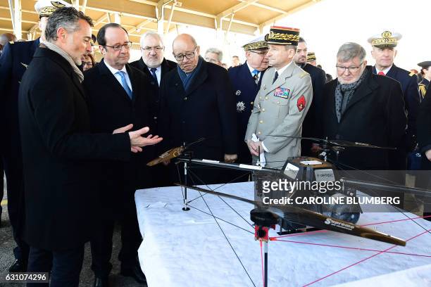 French President Francois Hollande, French Junior Minister for Veterans and Remembrance Jean-Marc Todeschini, French Defence Minister Jean-Yves Le...