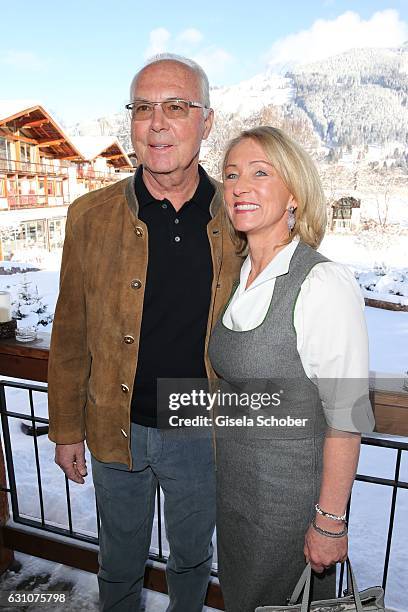 Franz Beckenbauer and his wife Heidi Beckenbauer during the Neujahrs-Karpfenessen at Hotel Kitzhof on January 6, 2017 in Kitzbuehel, Austria.