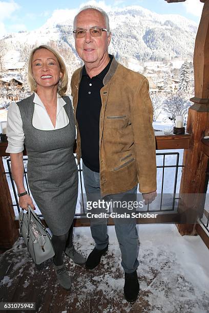 Franz Beckenbauer and his wife Heidi Beckenbauer during the Neujahrs-Karpfenessen at Hotel Kitzhof on January 6, 2017 in Kitzbuehel, Austria.