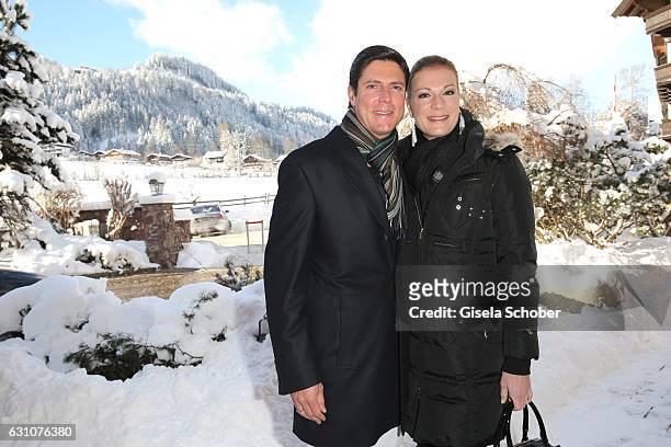 Marcus Hoefl and his wife Maria Hoefl-Riesch during the Neujahrs-Karpfenessen at Hotel Kitzhof on January 6, 2017 in Kitzbuehel, Austria.
