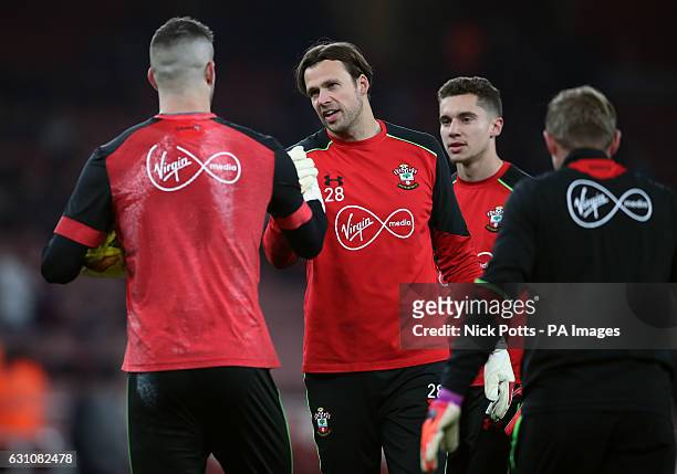 Southampton goalkeeper Stuart Taylor with Fraser Forster