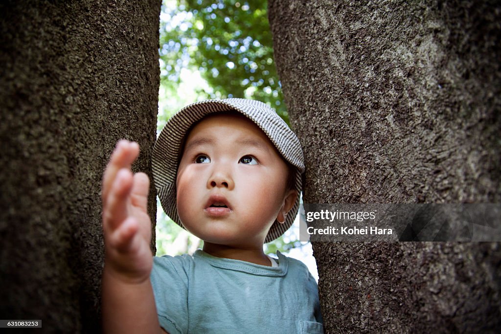 Boy playing in the nature