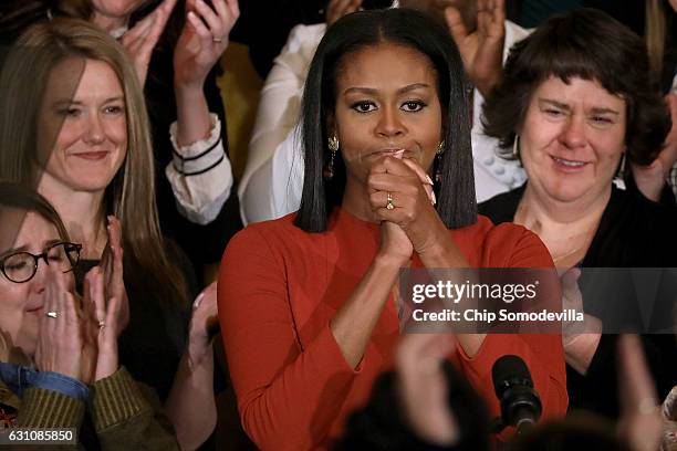 First lady Michelle Obama delivers remarks honoring the 2017 School Counselor of the Year and counselors from across the country in the East Room of...