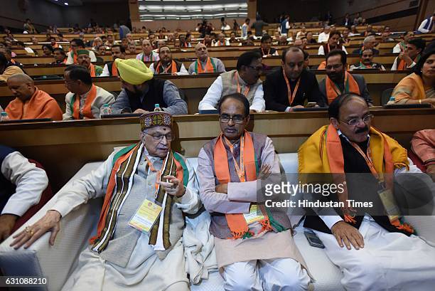 Chief Minister of Madhya Pradesh Shivraj Singh Chouhan during the National Office Bearers Meeting at NDMC Convention Centre on January 6, 2017 in New...
