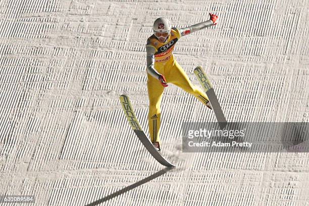 Daniel Andre Tande of Norway competes the final round on Day 2 of the 65th Four Hills Tournament ski jumping event at Paul-Ausserleitner-Schanze on...