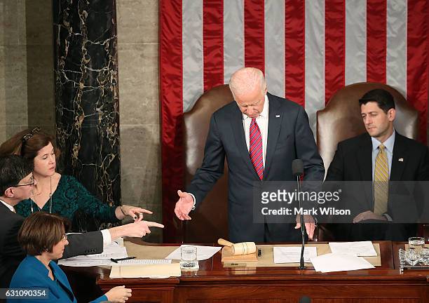 Vice President Joseph Biden , presides over the counting of the electoral votes from the 2016 presidential election during a joint session of...