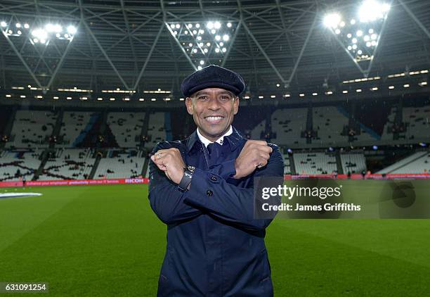 Trevor Sinclair smiles prior to the Emirates FA Cup Third Round match between West Ham United and Manchester City at London Stadium on January 6,...