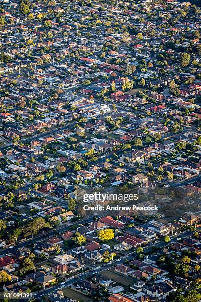 view of houses in the suburbs from above - melbourne aerial view stockfoto's en -beelden