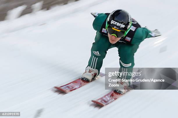 Jurij Tepes of Slovenia in action during the FIS Nordic World Cup Four Hills Tournament on January 6, 2017 in Bischofshofen, Austria.