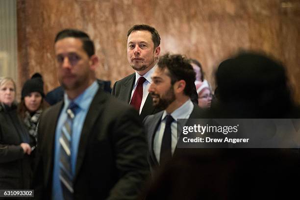 Entrepreneur Elon Musk arrives at Trump Tower, January 6, 2017 in New York City. President-elect Donald Trump and his transition team are in the...