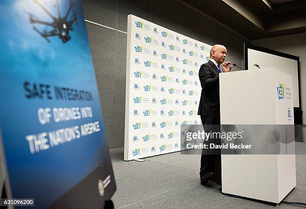 Administrator Michael Huerta speaks during a news conference at CES 2017 at the Las Vegas Convention Center on January 6, 2017 in Las Vegas, Nevada....