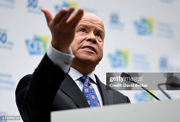 Administrator Michael Huerta speaks during a news conference at CES 2017 at the Las Vegas Convention Center on January 6, 2017 in Las Vegas, Nevada....