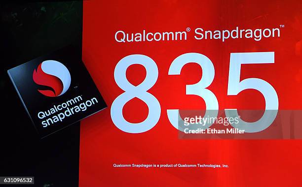The Qualcomm Snapdragon 835 mobile processor is announced during a keynote address by Qualcomm Inc. CEO Steve Mollenkopf at CES 2017 at The Venetian...