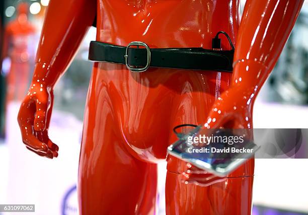 Mannequin displays a Battery Belt at the GoWearTech booth at CES 2017 at the Las Vegas Convention Center on January 6, 2017 in Las Vegas, Nevada. The...
