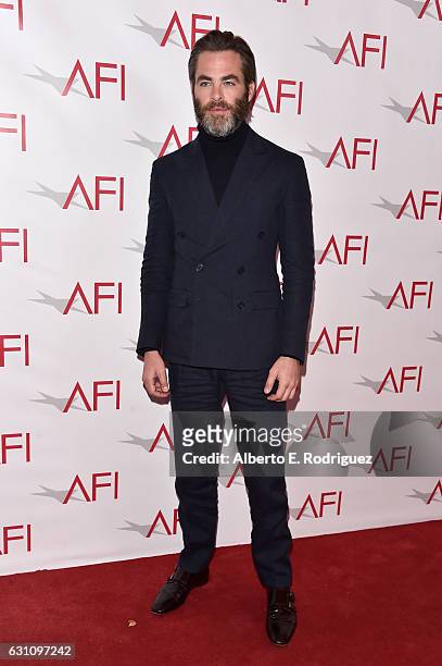 Actor Chris Pine attends the 17th annual AFI Awards at Four Seasons Los Angeles at Beverly Hills on January 6, 2017 in Los Angeles, California.
