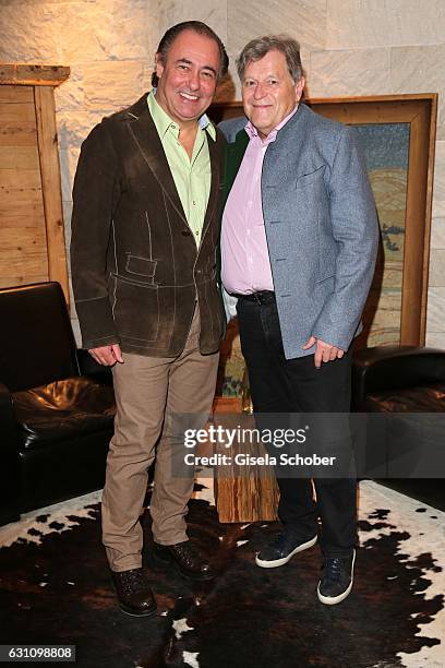 Willi Beier and Norbert Haug during the Neujahrs-Karpfenessen at Hotel Kitzhof on January 6, 2017 in Kitzbuehel, Austria.