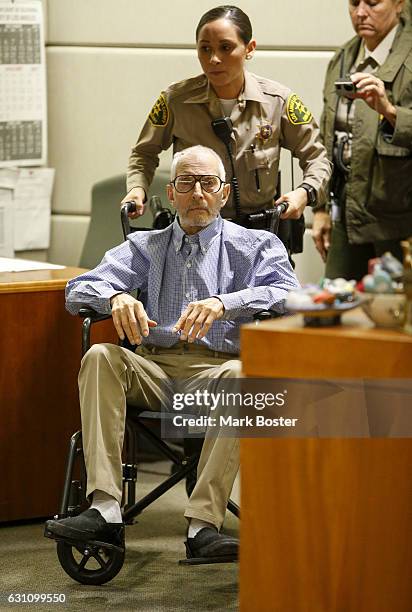New York real estate scion Robert Durst is wheeled into the Los Angeles Superior Court Airport Branch for a pre-trial motions hearing involving...