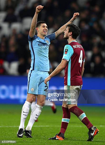 John Stones of Manchester City celebrates after scoring his sids fifth goal during The Emirates FA Cup Third Round match between West Ham United and...