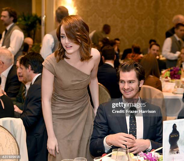 Actors Emma Stone and Andrew Garfield attend the 17th annual AFI Awards at Four Seasons Los Angeles at Beverly Hills on January 6, 2017 in Los...