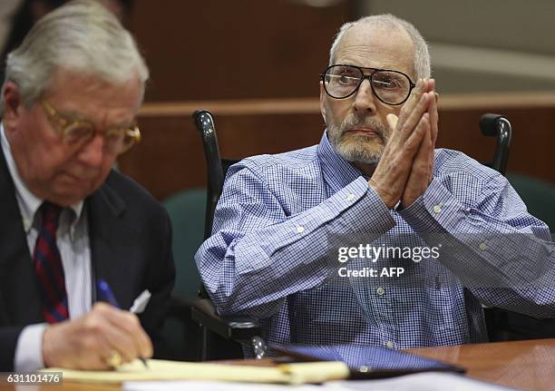 New York real estate scion Robert Durst appears in the Los Angeles Superior Court Airport Branch with his defense lawyer Dick DeGuerin for a...