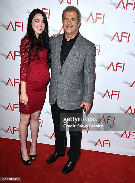 Mel Gibson, Rosalind Ross arrives at the 17th Annual AFI Awards at Four Seasons Hotel Los Angeles at Beverly Hills on January 6, 2017 in Los Angeles,...