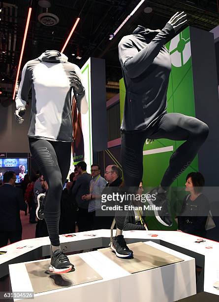 Under Armour clothing is displayed at CES 2017 at the Sands Expo and Convention Center on January 6, 2017 in Las Vegas, Nevada. CES, the world's...