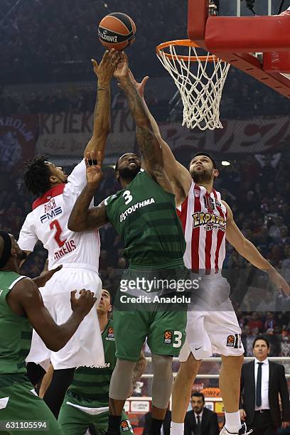 Rivers of Panathinaikos Superfoods in action against Kostas Papanikolaou during Turkish Airlines Euroleague 16th week game between Olympiacos Piraeus...