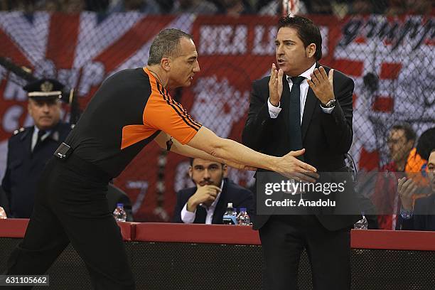 Coach of Panathinaikos Superfoods Xavi Pascual reacts during Turkish Airlines Euroleague 16th week game between Olympiacos Piraeus and Panathinaikos...