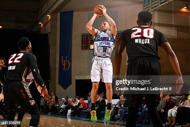 Brandon Triche of the Delaware 87ers shoots the ball during the game against the Erie BayHawks on January 6, 2017 at the Bob Carpenter Center in...