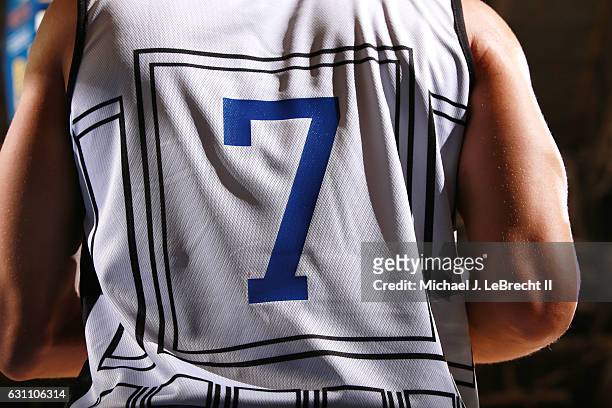 Close up view of the jersey of Brandon Triche of the Delaware 87ers during the game against the Erie BayHawks on January 6, 2017 at the Bob Carpenter...