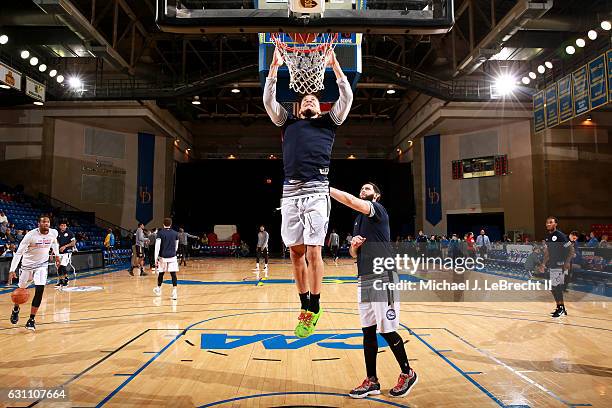 Brandon Triche of the Delaware 87ers warms up before the game against the Erie BayHawks on January 6, 2017 at the Bob Carpenter Center in Newark,...