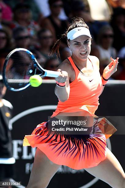 Ana Konjuh of Croatia plays a return during the womens singles final between Lauren Davis of the USA and Ana Konjuh of Croatia on Day 6 of the ASB...