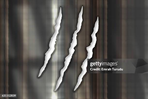 claw marks on metallic surface - claw marks stock pictures, royalty-free photos & images