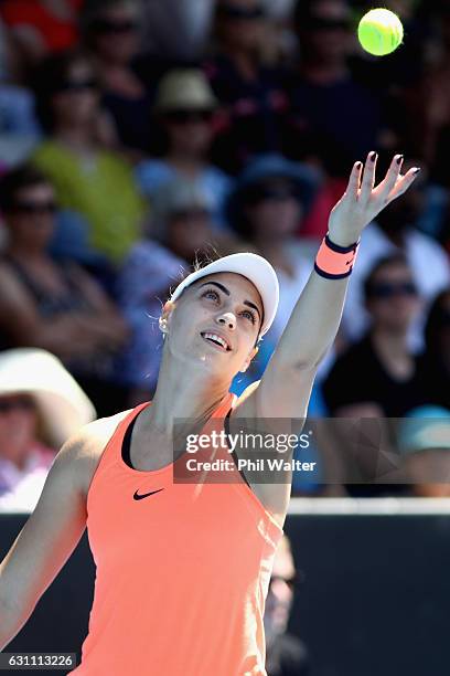 Ana Konjuh of Croatia serves during the womens singles final between Lauren Davis of the USA and Ana Konjuh of Croatia on Day 6 of the ASB Classic at...