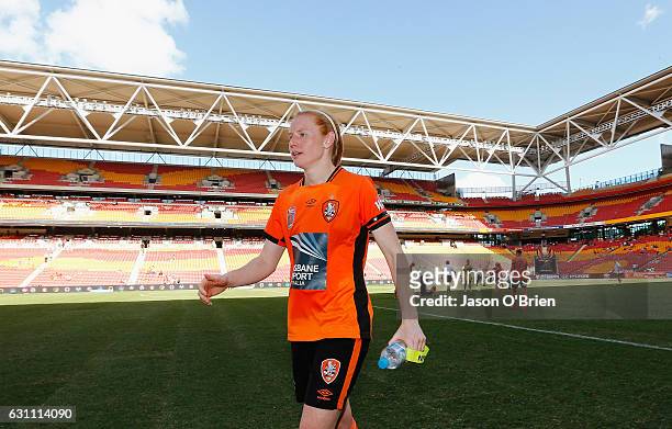 Clare Polkinghorne of the Roar walks off after her 100th game during the round 11 W-League match between the Brisbane Roar and the Western Sydney...