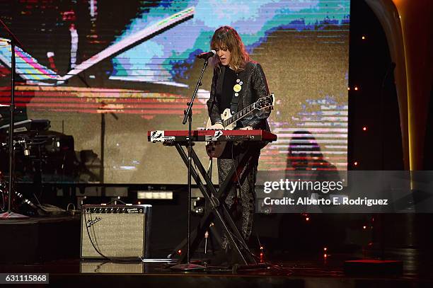 Musician Ethan Samantha Ronson of Ocean Park Standoff performs onstage during the 6th Annual AACTA International Awards at Avalon Hollywood on...