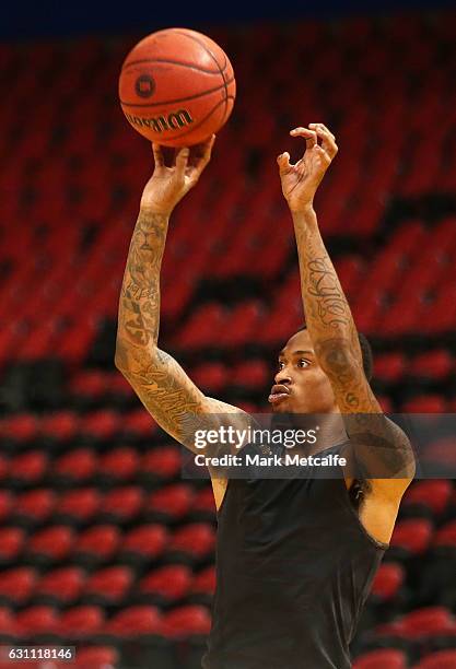Greg Whittington of the Kings in action during warm up before the round 14 NBL match between the Sydney Kings and the Perth Wildcats at Qudos Bank...