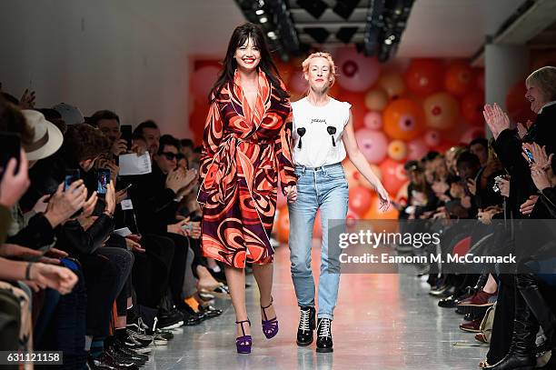 Daisy Lowe and Katie Eary are seen on the runway at the Katie Eary show during London Fashion Week Men's January 2017 collections at BFC Show Space...