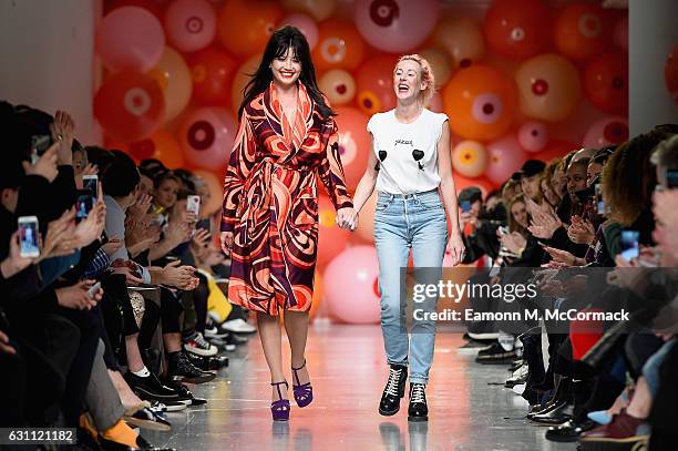 Daisy Lowe and Katie Eary are seen on the runway at the Katie Eary show during London Fashion Week Men's January 2017 collections at BFC Show Space...