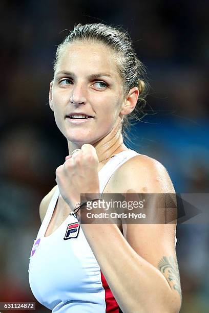 Karolina Pliskova of the Czech Republic celebrates winning against Alize Cornet of France in the Women's Final on day seven of the 2017 Brisbane...