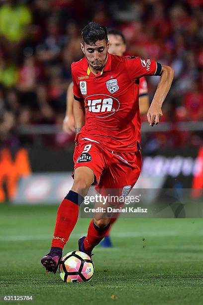 Sergio Guardiola of United controls the ball during the round 14 A-League match between Adelaide United and Melbourne Victory at Coopers Stadium on...