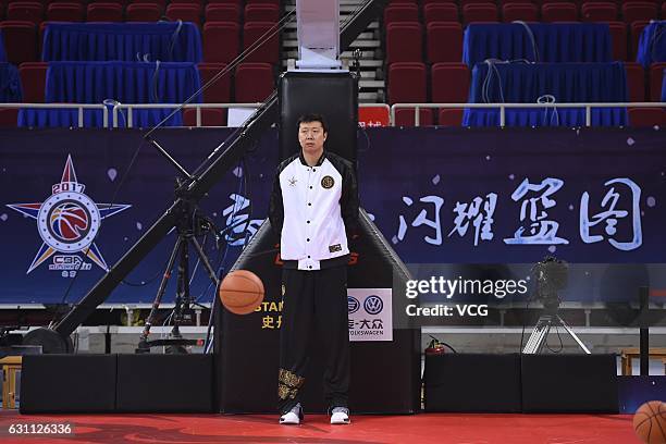 Wang Zhizhi, coach of Southern Team, provides guidance for Southern Team's training ahead of Rookie Game as part of 2017 CBA All-Star Weekend on...
