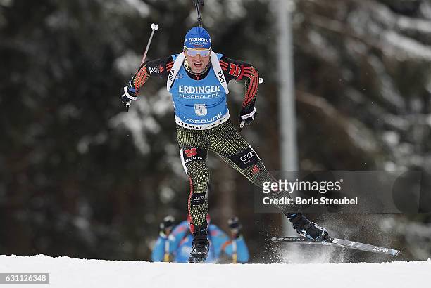 Eric Lesser of Germany competes during the 12.5 km men's Pursuit on January 7, 2017 in Oberhof, Germany.
