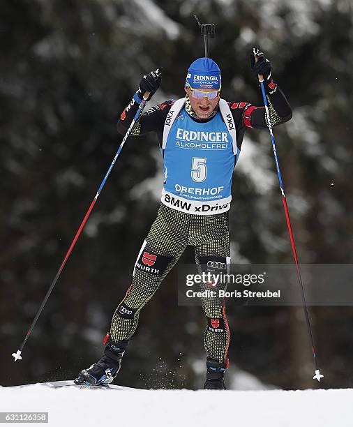 Eric Lesser of Germany competes during the 12.5 km men's Pursuit on January 7, 2017 in Oberhof, Germany.