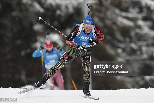 Eric Lesser of Germany competes during the 12.5 km men's Pursuit on January 7, 2017 in Oberhof, Germany.